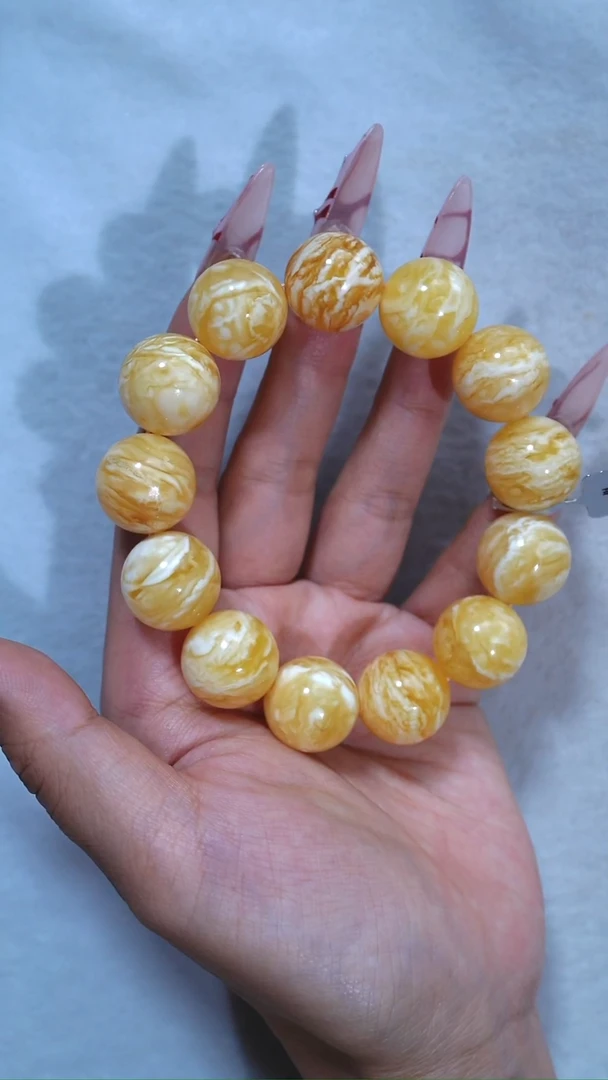 手链琥珀未镶嵌典藏级17.5mm金瓷白虎皮纹千层妖孽