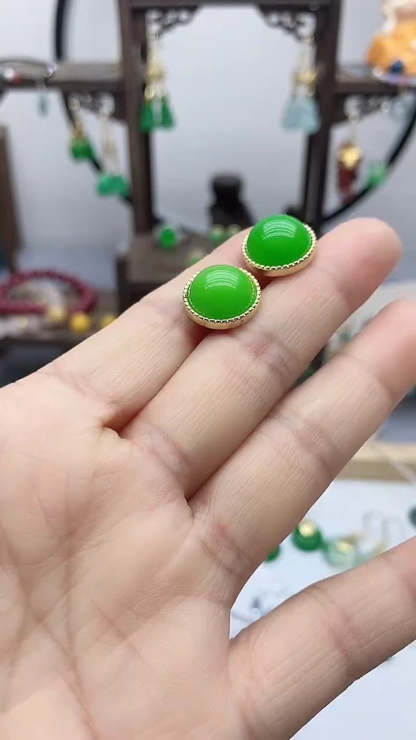 翡翠14K金镶嵌耳饰翡翠47