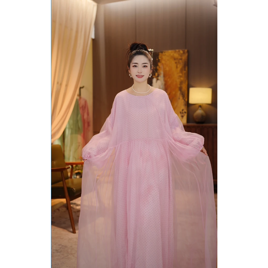 彬壹冉，原创-5996夏季时尚飘逸仙女桑蚕丝连衣裙长款