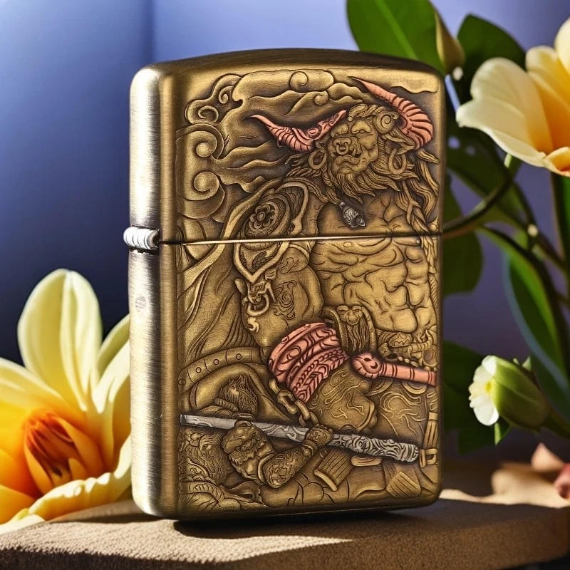 【老李推荐】zippo打火机平天大圣/牛魔九尾黄铜盔甲双面浮雕DYJ1