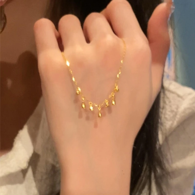 铜合金项链 新中式金色水滴流苏项链女复古轻奢气质高级感锁骨链