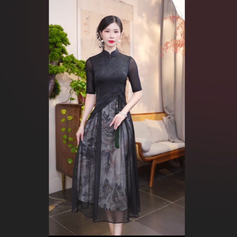 夜未央（黑 ） 2025参展款改良旗袍气质日常优雅修身显瘦夏季