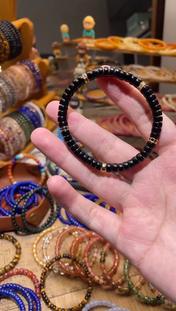 玛瑙/玉髓手串未镶嵌五芒星黑玛瑙手串