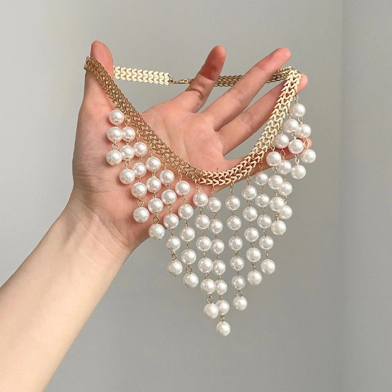 铜合金项链 法式复古多层流苏珠珠项链时尚高级感优雅气质锁骨链