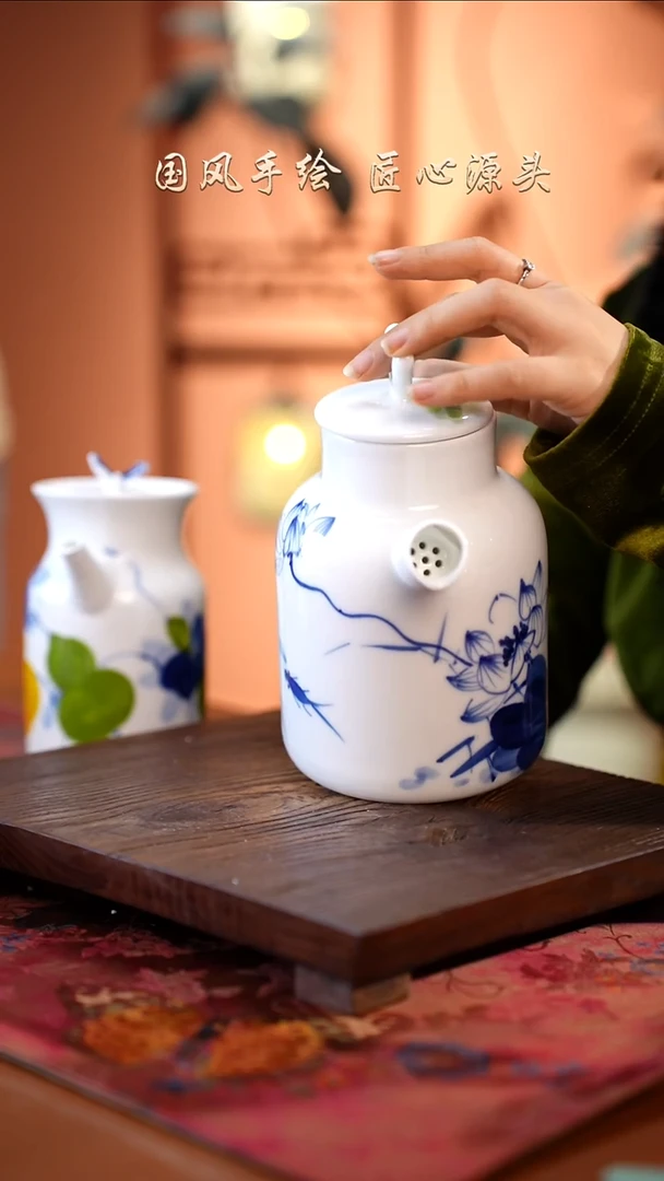 陶瓷景德镇高温釉中彩餐具（无毒无铅无镉）孤品款 茶壶