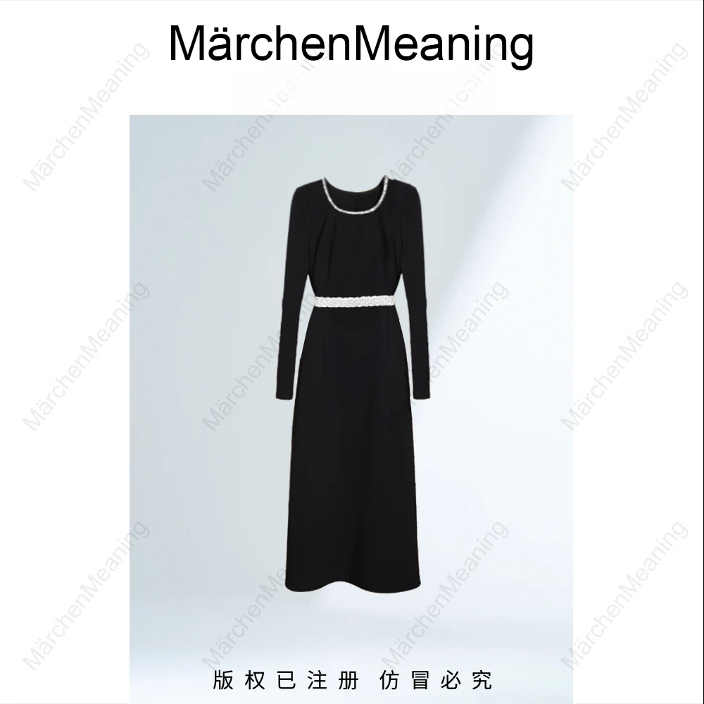 高级黑色手工钉珠显瘦百搭连衣裙安心2