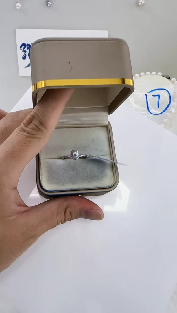 银S925镶嵌海水珍珠DA海水灰珠戒指6-7 c858