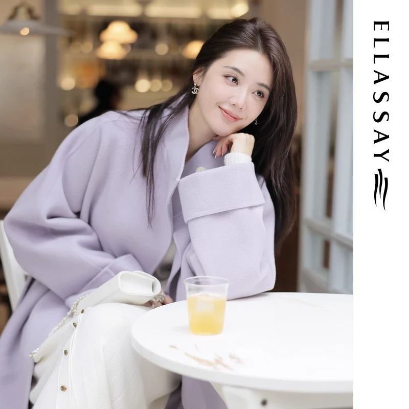 ELLASSAY歌力思2025秋季新款绵羊毛长款毛呢大衣女EWB364D00800