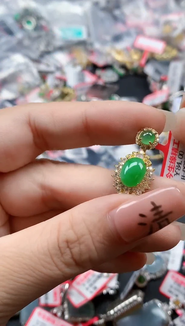 银S925镶嵌戒指翡翠天然A货缅甸翡翠