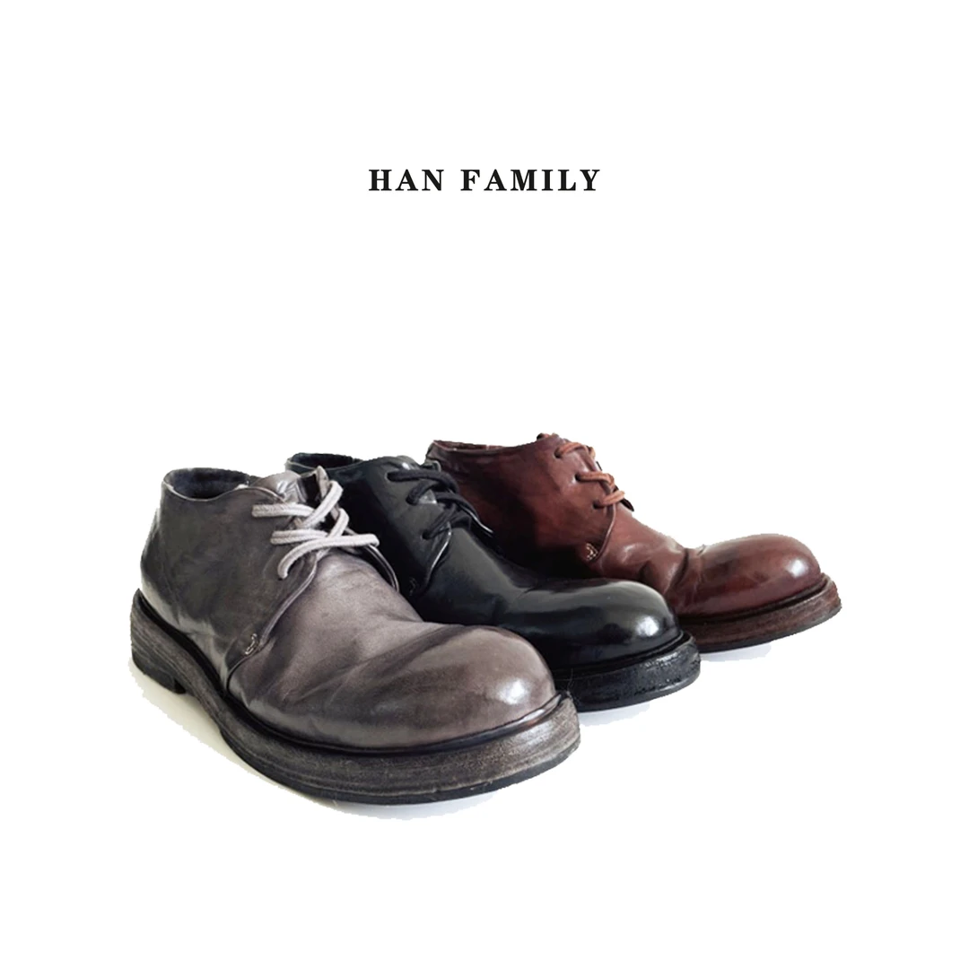 HAN FAMILY/大汉之家高端商务马皮鞋男款黑色亮面正宗马皮男鞋