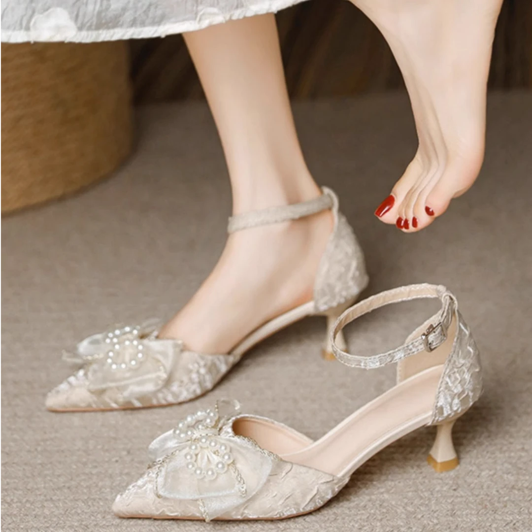 银泰百货高品质绝美小低跟3CM包头凉鞋女夏季2025新款小码单鞋高