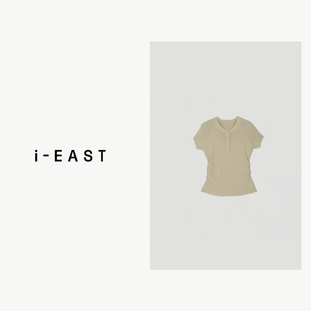 i-EAST 韩系穿搭~纯色针织短袖上衣-4Q SY0136