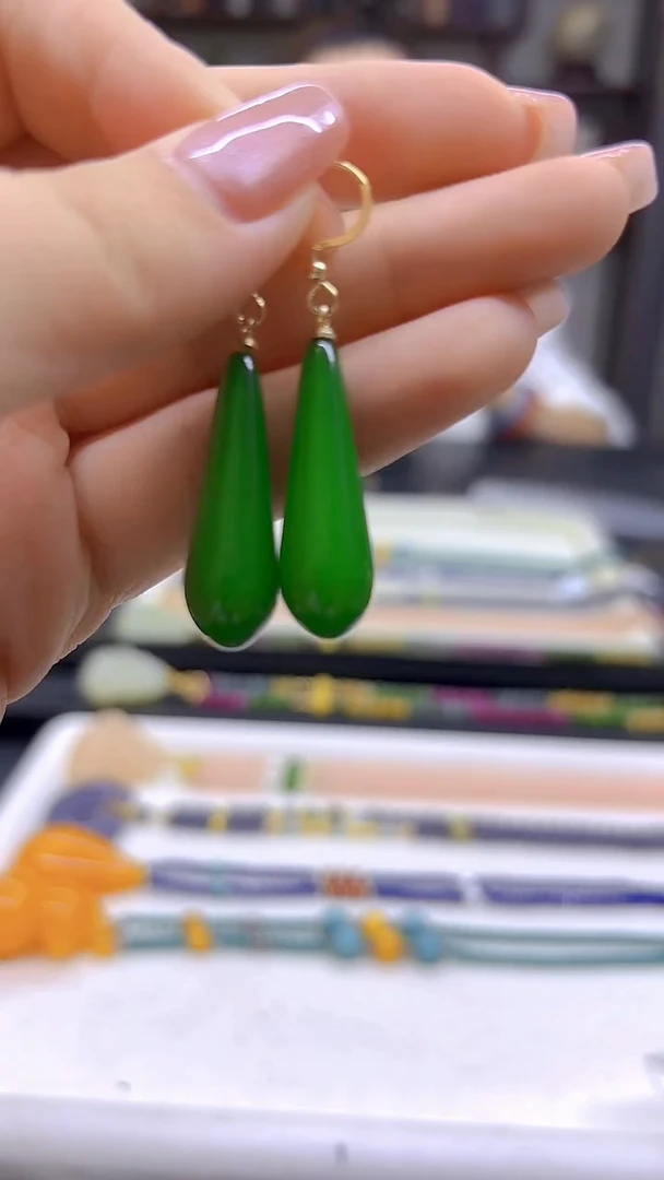 和田玉14K金镶嵌耳饰DIY款E74