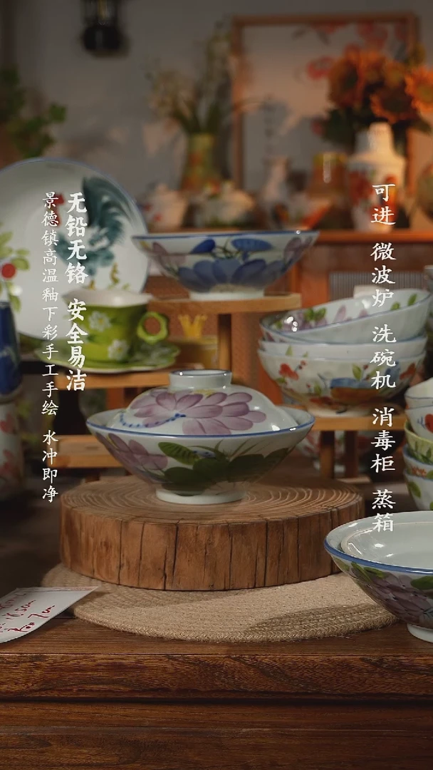 瓷景德镇高温瓷釉下彩手绘陶瓷