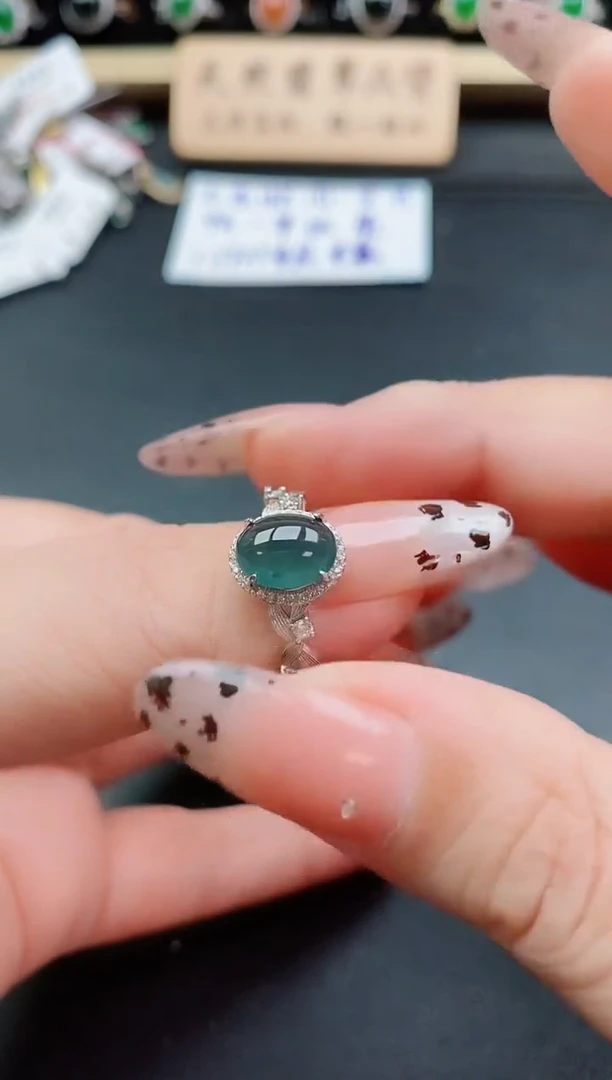 银S925镶嵌戒指翡翠1