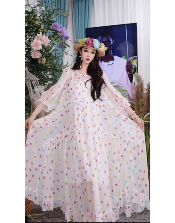 欧若假日风春夏新款桑蚕丝宽松时尚波西米亚大裙摆连衣裙251D518