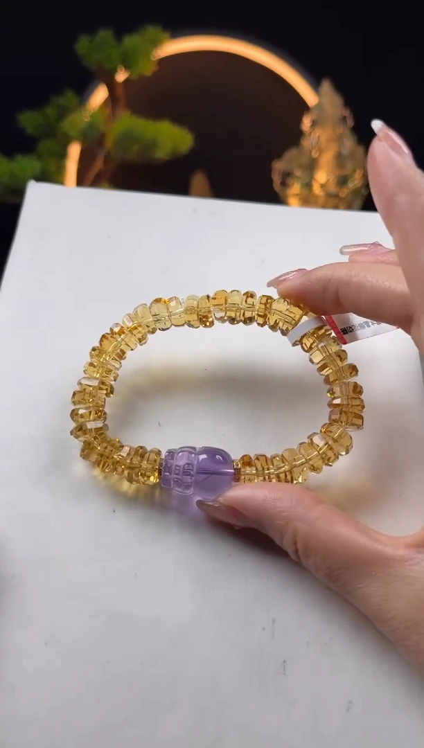 【闪购商品】水晶手链未镶嵌天然黄水晶烟花切搭貔貅手串10mm