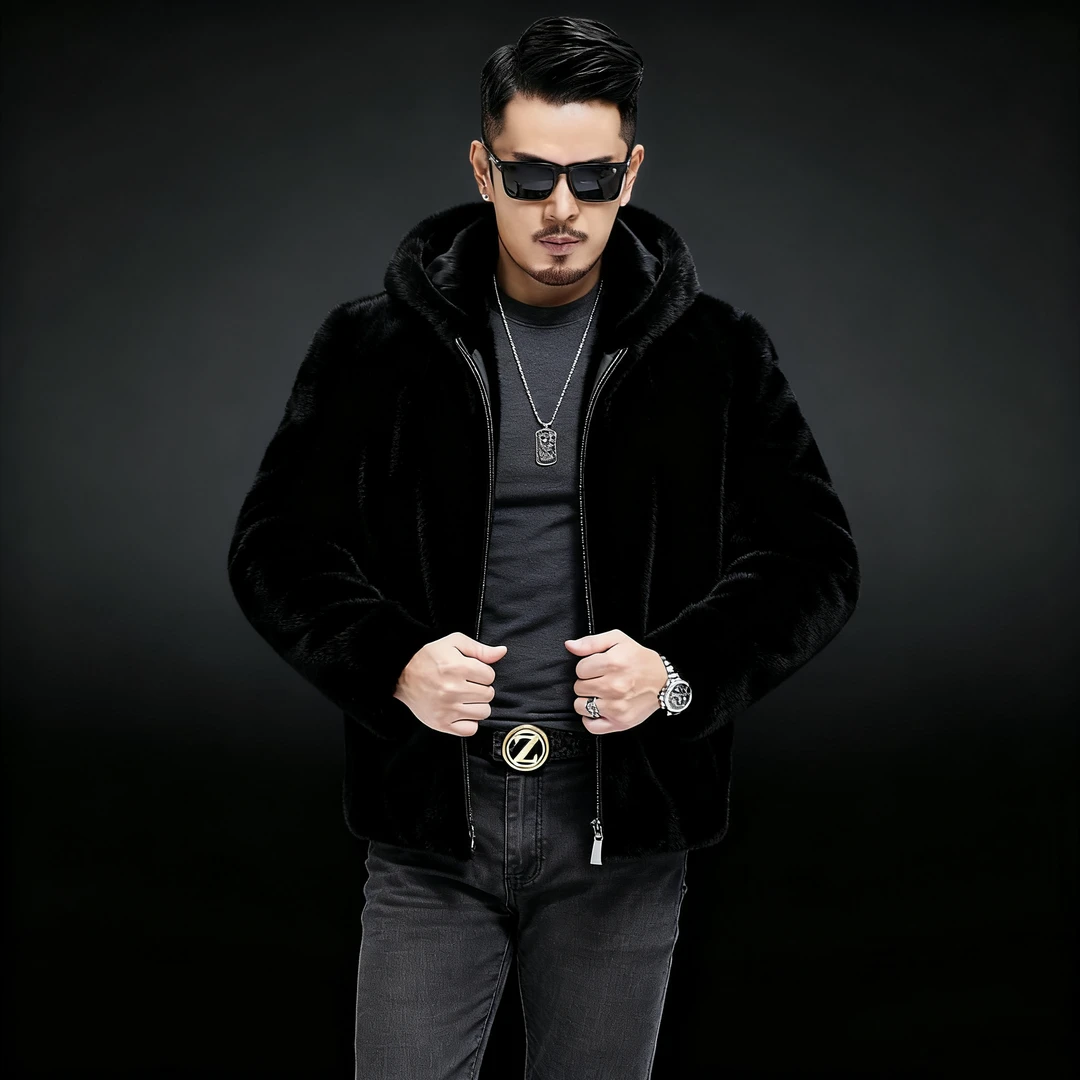 冬季新款整貂皮毛一体水貂毛皮草仿貂绒大衣貂皮男装休闲外套厚