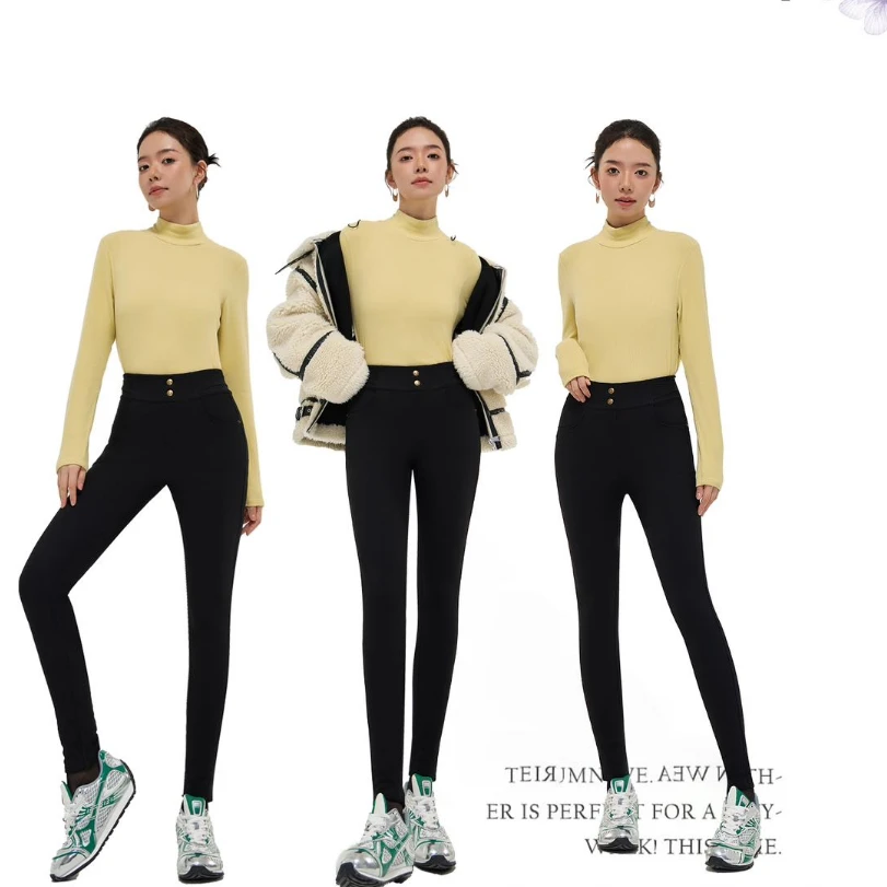 COCO BECCI 羊毛桑蚕丝高腰时尚百搭高弹显瘦小黑裤YT24MW610002