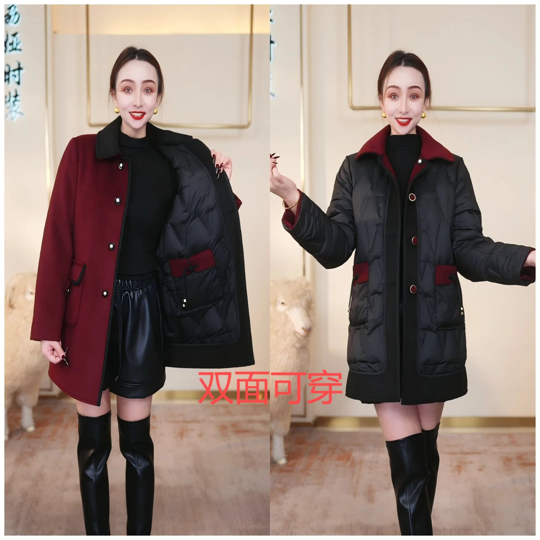 【直播专享】25年新款羊毛羽绒服白鸭绒大衣中老年羊毛外套女装加厚