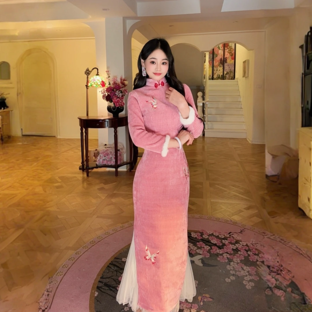 苏故里【静水流深】新款冬季加绒修身显瘦气质改良新中式旗袍中长