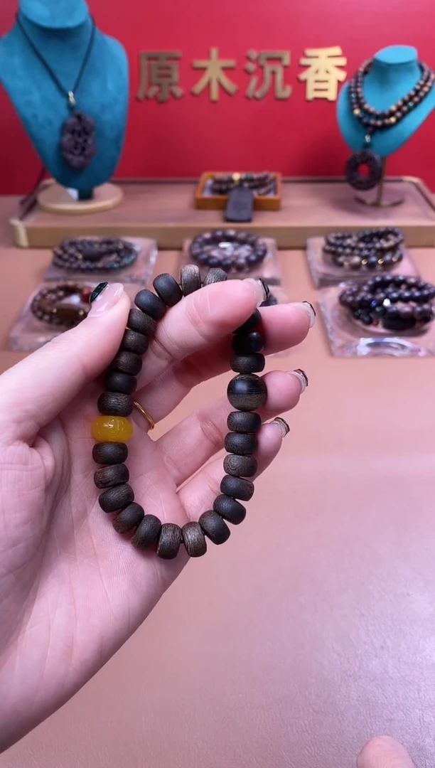 【闪购商品】沉香手串Y富森红土10算盘珠+白棋虎斑留疤顶珠