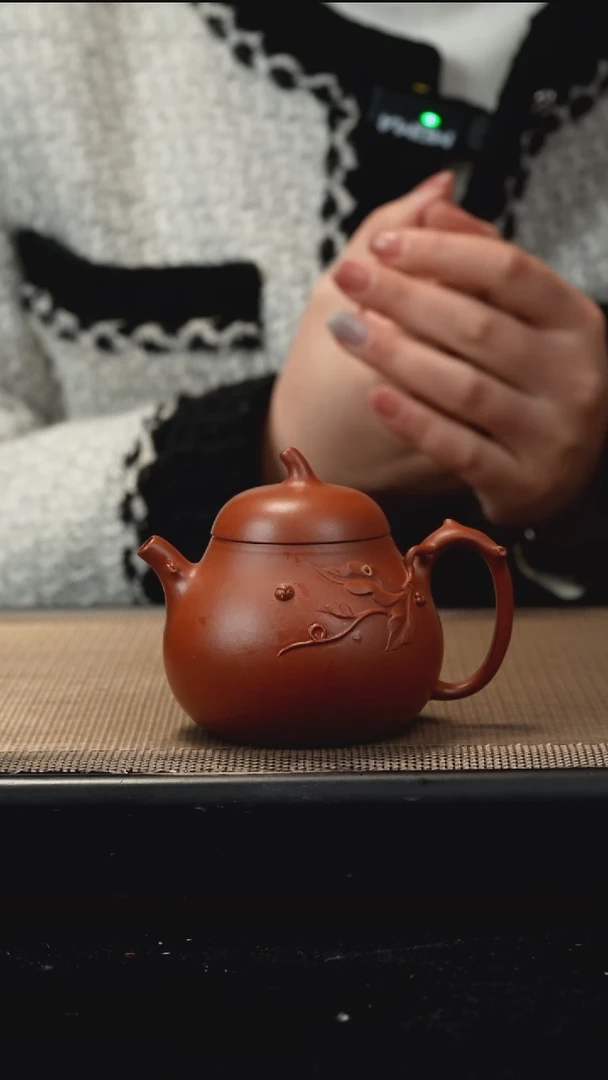 紫砂茶盏朱泥/贴叶茄瓜/*150CC