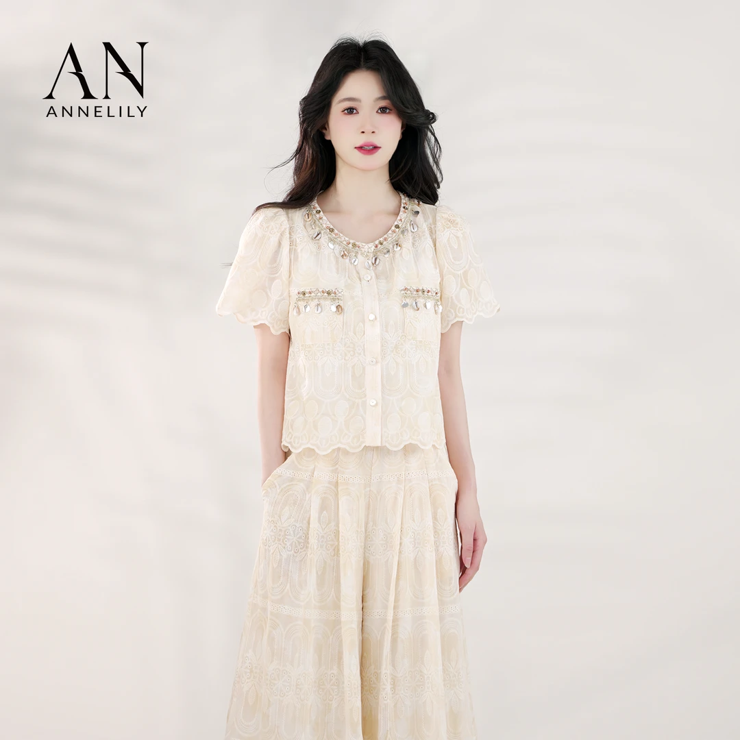 ANNELILY【白恬】新款时尚轻奢百搭气质长裤套装AT2504029