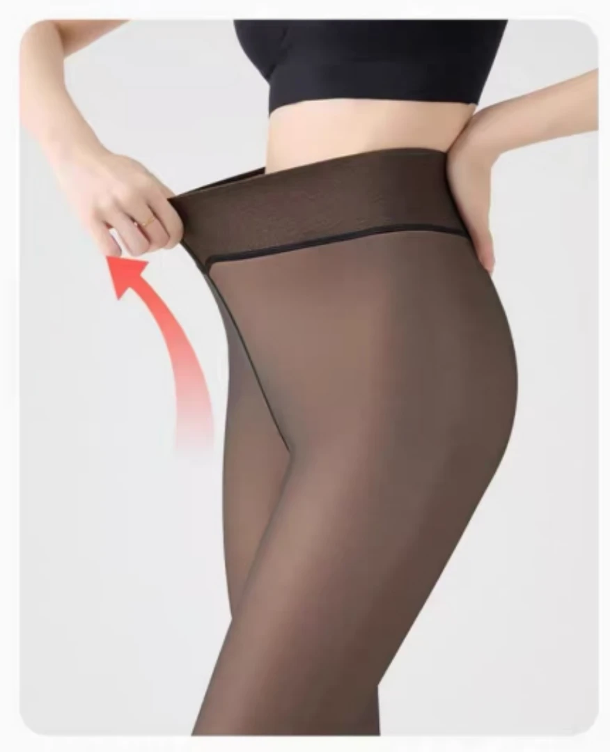 秋冬一体黑透肤打底裤加绒假透肉