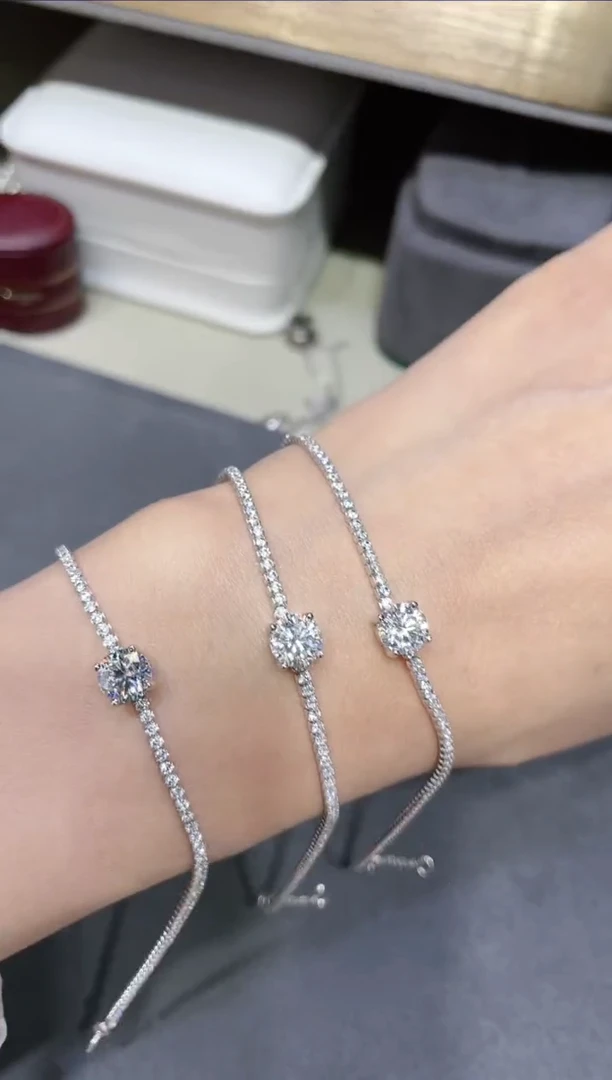 925银莫桑石手链 S925银镶嵌莫桑石手链777（ 多样性发其1）