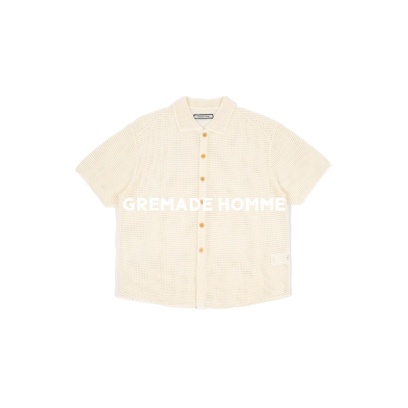GREMADE 强捻有机棉毛织提花度假风镂空短袖衬衫