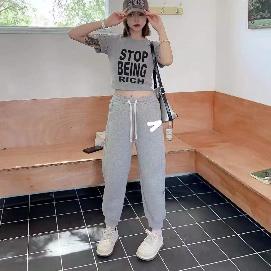 712刺绣字母女士春款卫裤