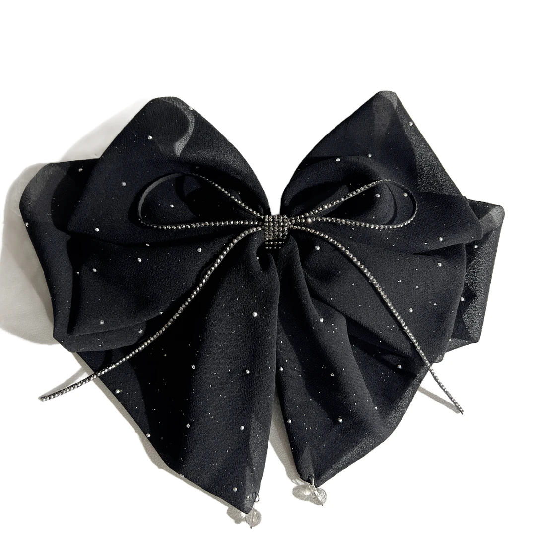 黑色复古大蝴蝶结飘带发夹女优雅大气时尚发卡半夹后脑勺顶夹1978