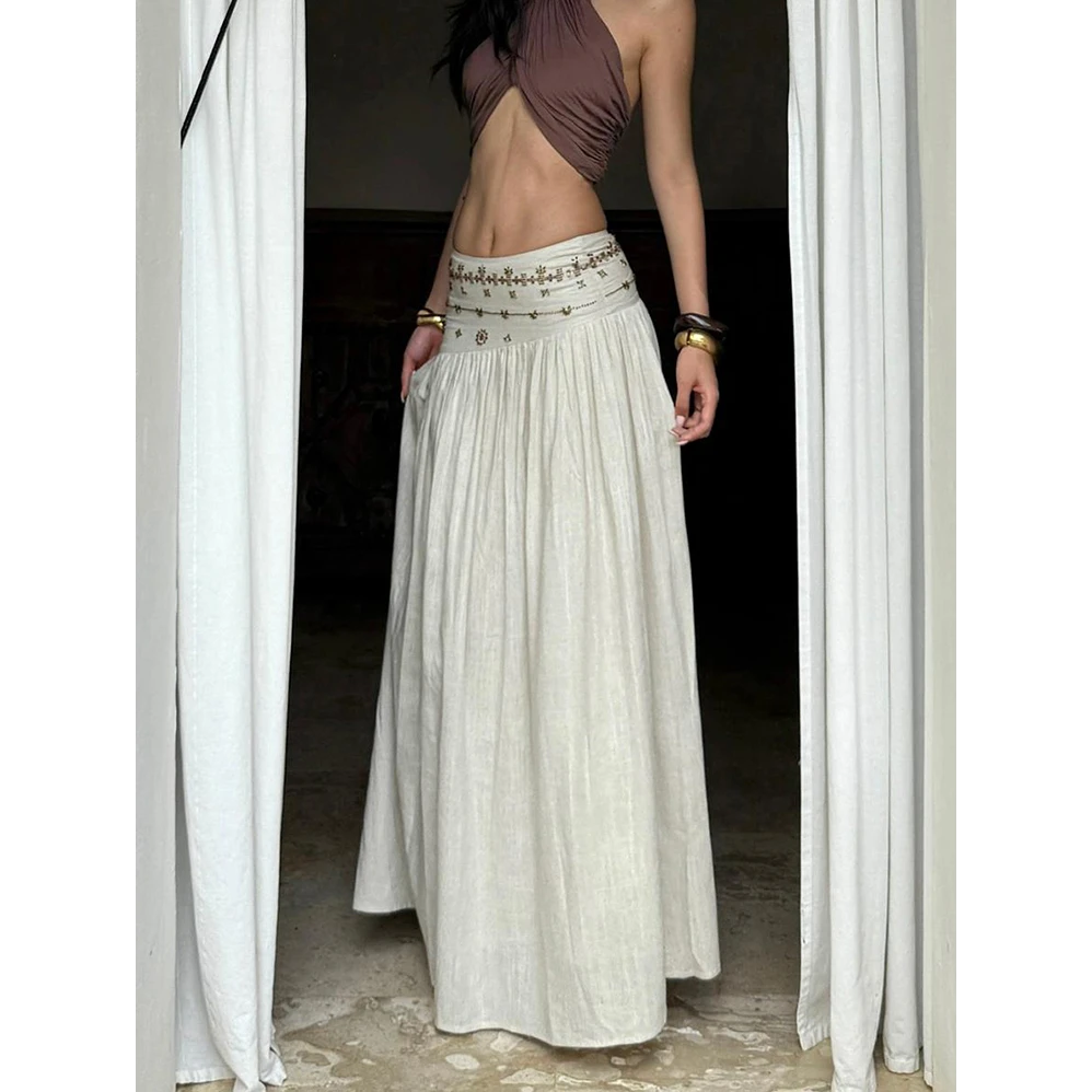 法式宽松遮胯垂感休闲A字长裙女夏季薄款复古百搭低腰休闲半身裙