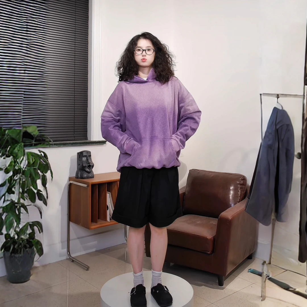 【自制】不对称渐变连帽保暖水洗卫衣情侣韩版男女中性风300克重