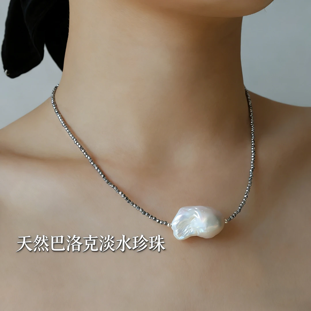 天然巴洛克珍珠项链女新款小众轻奢高级感淡水珍珠锁骨链手工气质