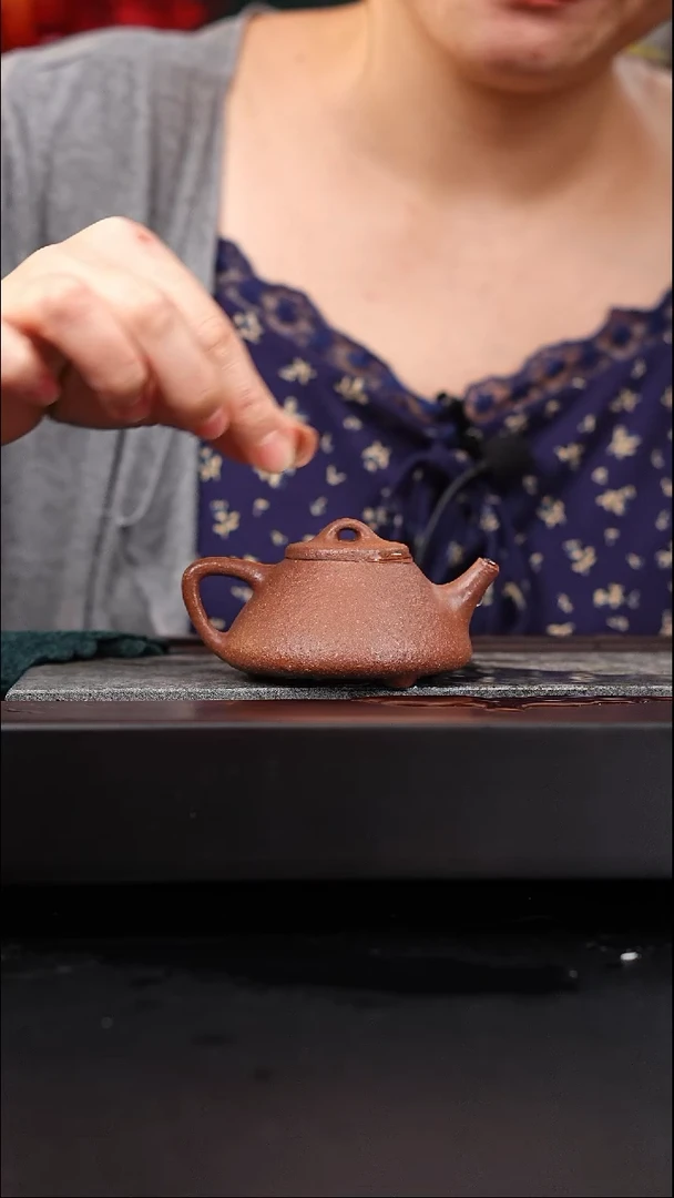 茶壶紫砂红降坡10目子冶石瓢100cc陈仁杰