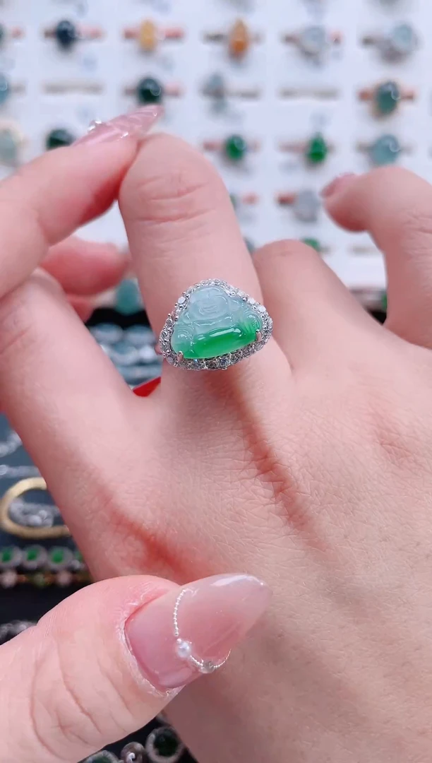 银S925镶嵌戒指翡翠天然翡翠