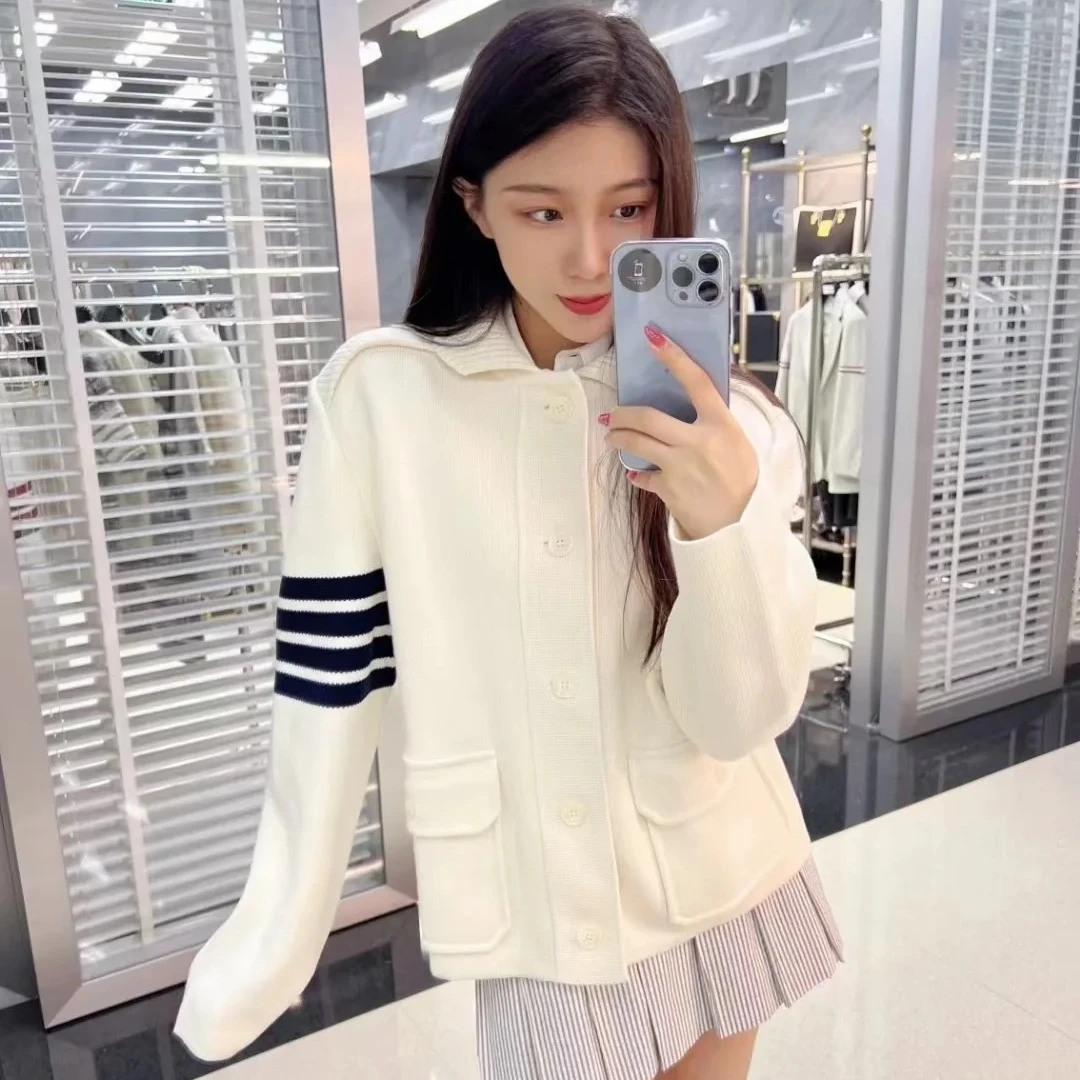 未使用 THOMBROWNE 米白色羊绒翻领外套/3码82664