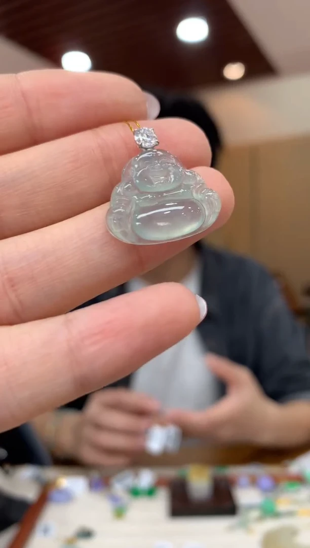 吊坠(不含链)18K金镶嵌翡翠佛公