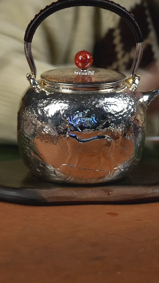 手工锤纹鹤鹿烧水提梁