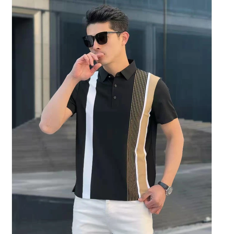 2580款   POLO衫【高定】精纺梭织面料男士翻领夏装短袖短T商务