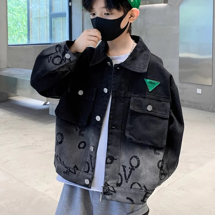 儿童装中大男童牛仔外套春秋款男孩秋装2025新款炸街夹克上衣帅气