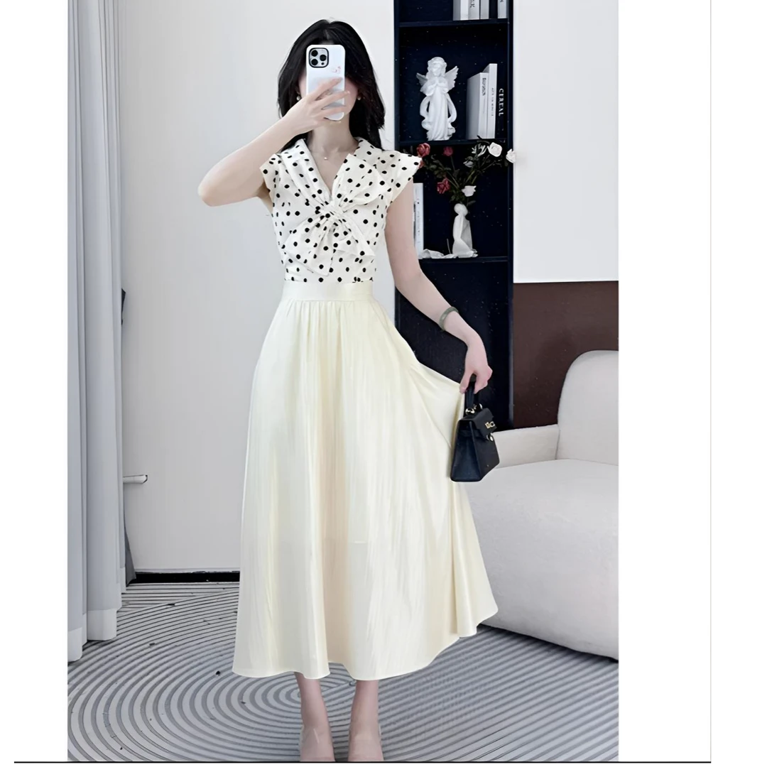 夏温柔甜美可爱风显瘦仙气法式白色衬衫拼接中长款夏季+半身裙