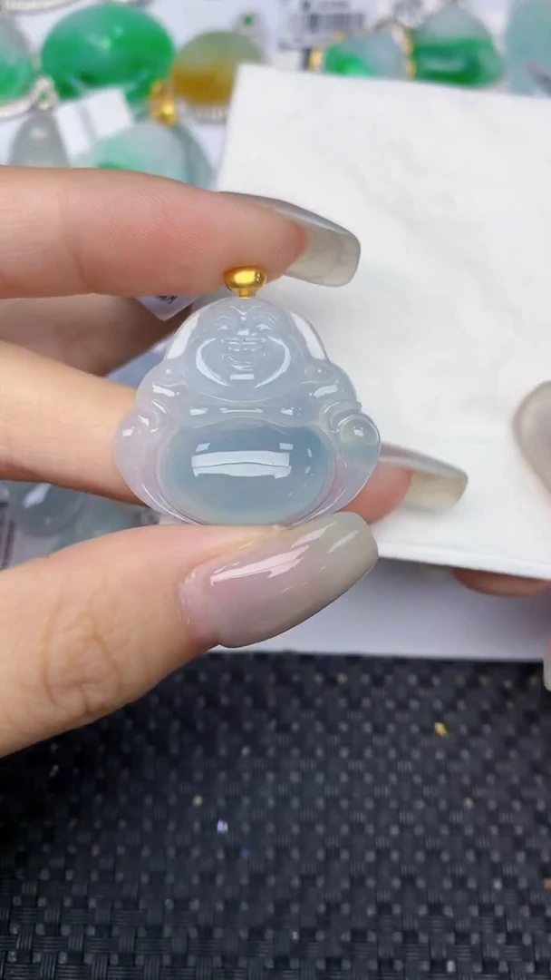 颈饰18K金镶嵌翡翠天然缅甸翡翠a货百元以上9元证书费自理