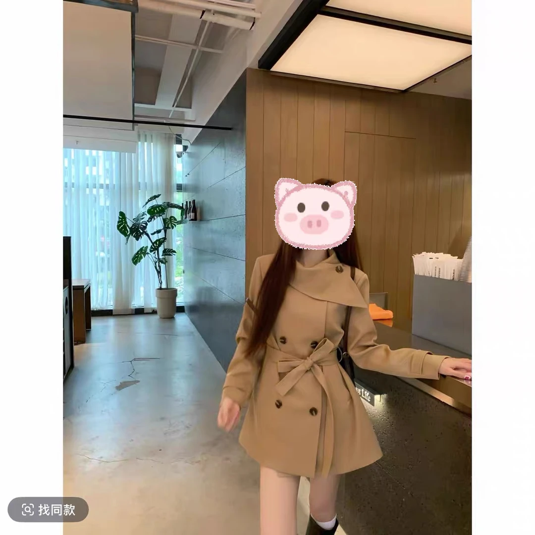 大码千金感气质休闲收腰风衣外套女2025秋冬双排扣通勤上衣255829