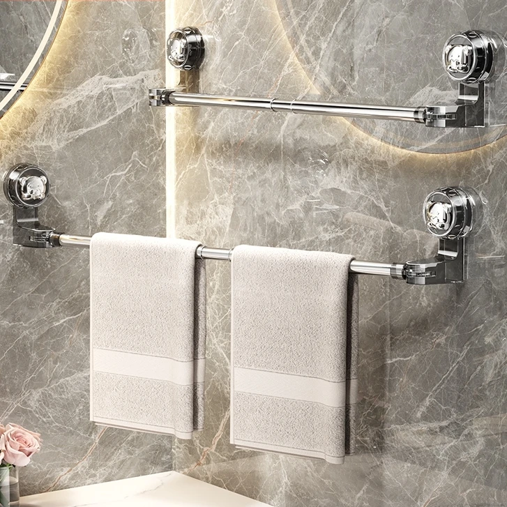 毛巾架吸盘强力免打孔卫生间浴巾架壁挂浴室置物架伸缩毛巾杆挂钩