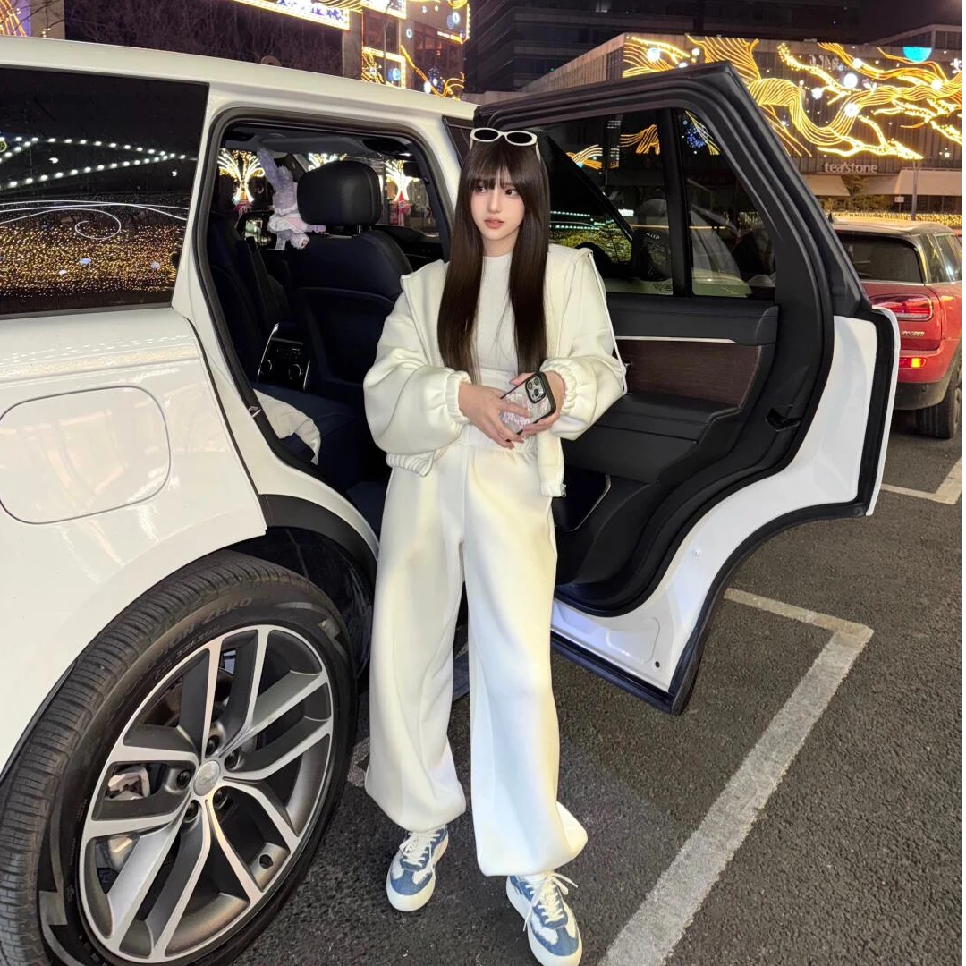 早春季时尚新款韩系通勤极简风慵懒感洋气连帽外套显瘦休闲裤子女