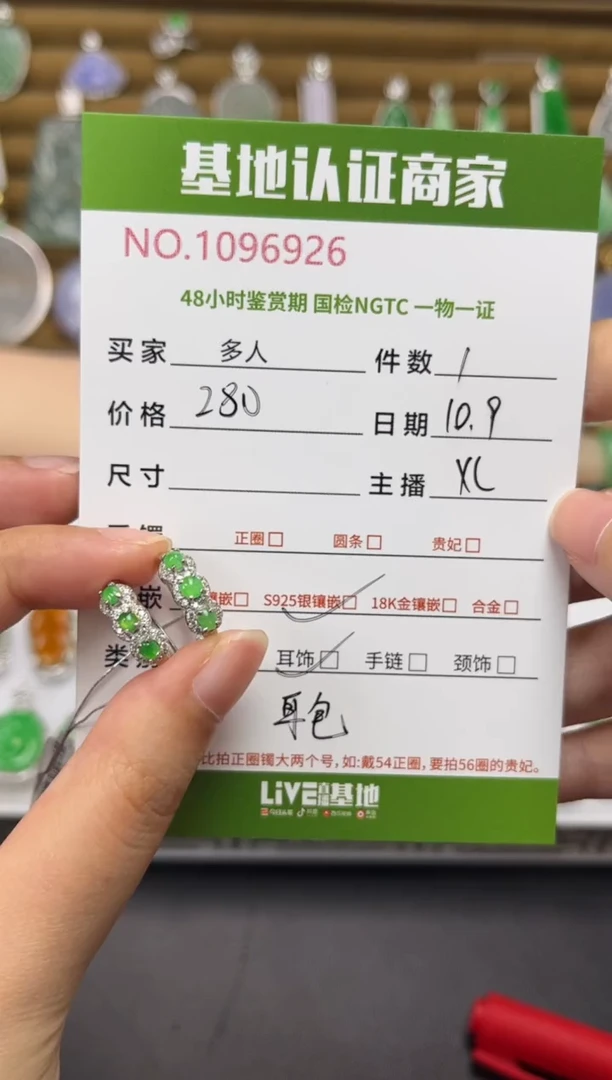 银S925镶嵌翡翠耳饰多人