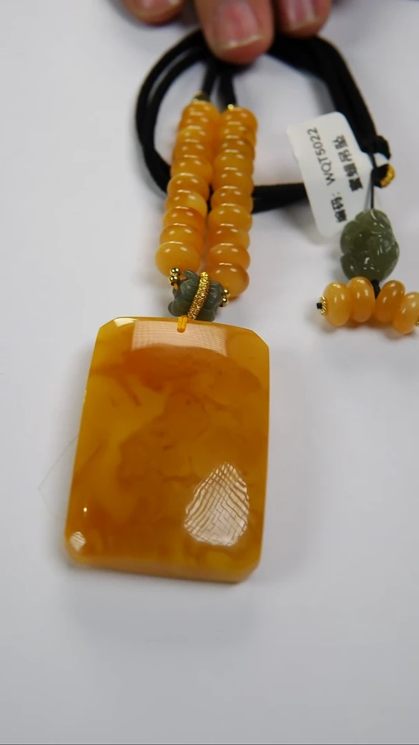 琥珀项链未镶嵌天然蜜糖红蜜蜡无事牌吊坠